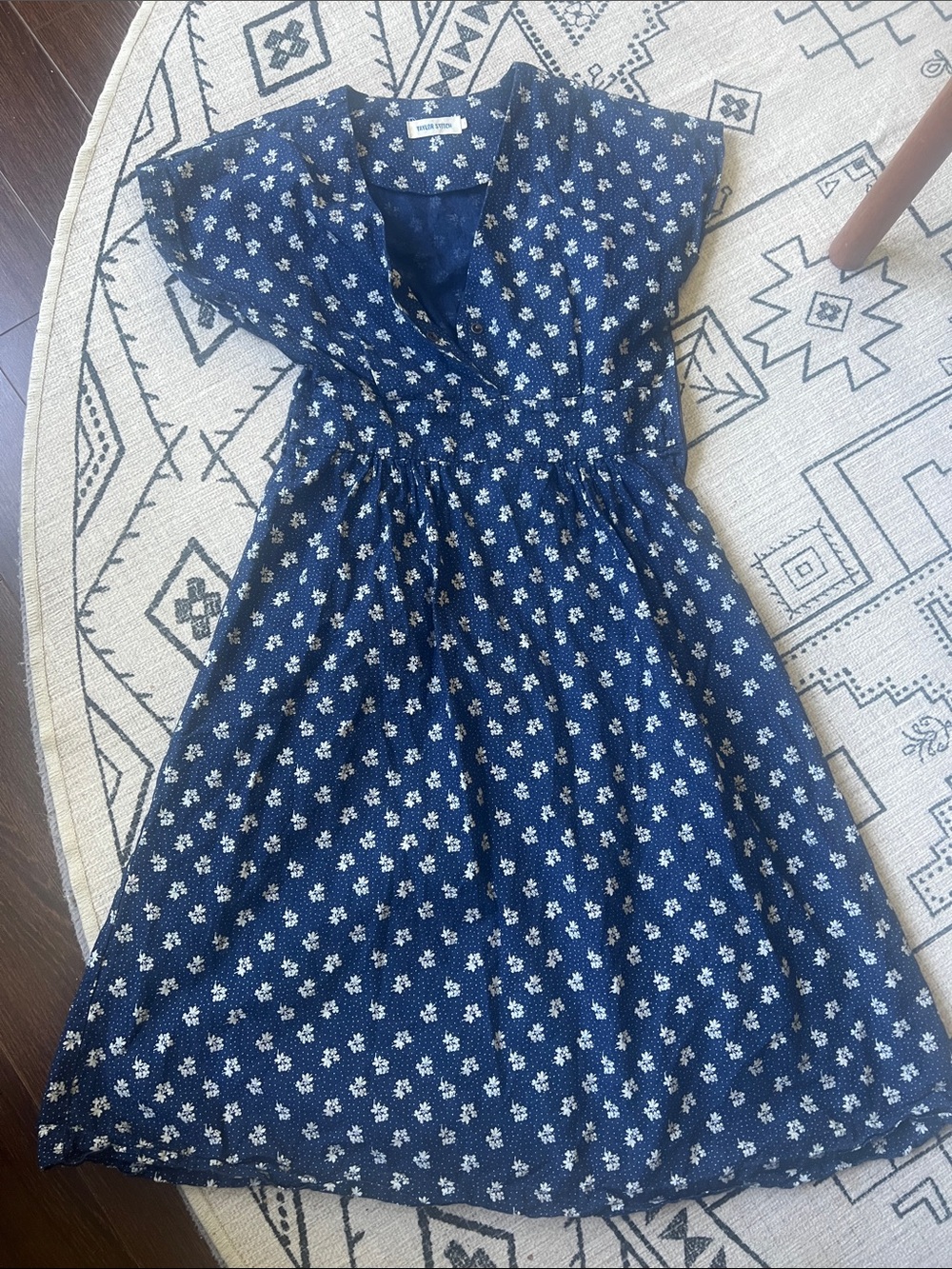 Taylor Stitch Navy Blue Floral midi Dress
